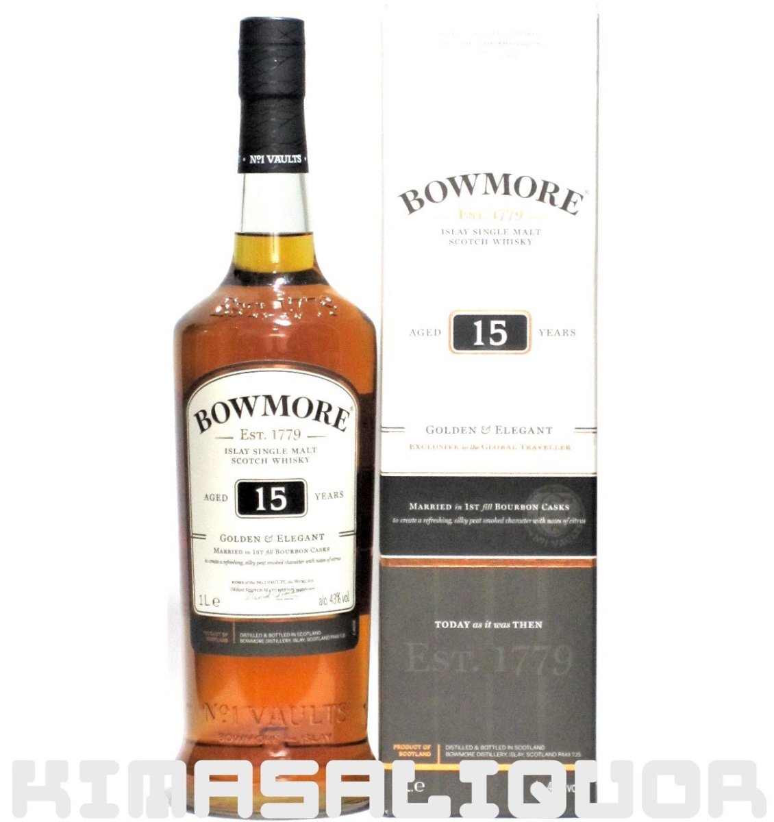 画像1: [特価] ボウモア 15年 ゴールデン＆エレガント 並行品 箱付き 43度 1000ml (1L) (1)